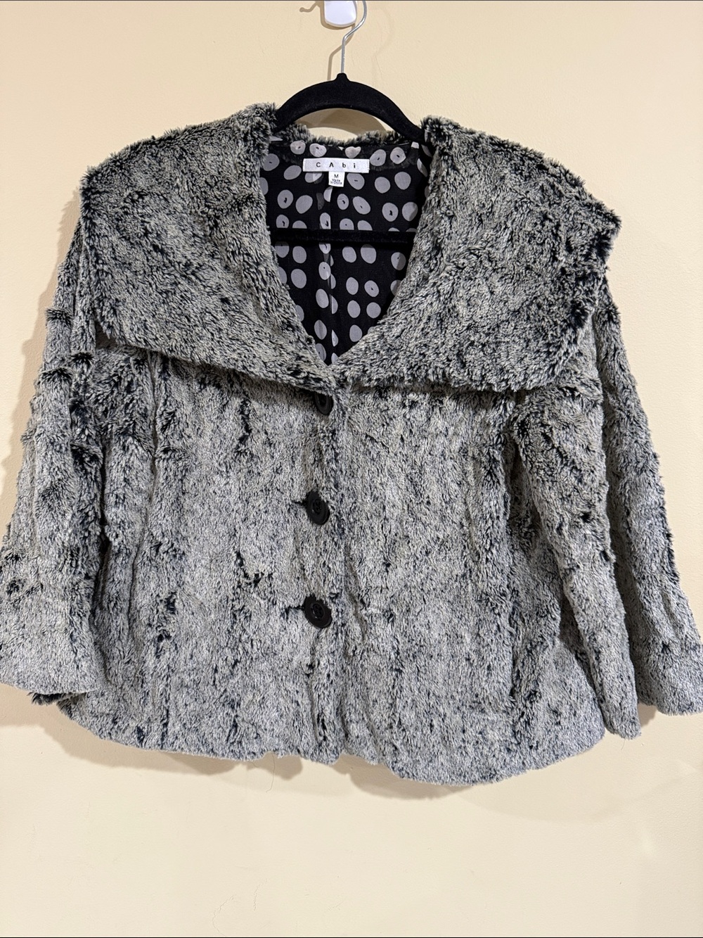 CAbi Gray Faux-Fur Teddy Jacket with Shawl Collar size medium